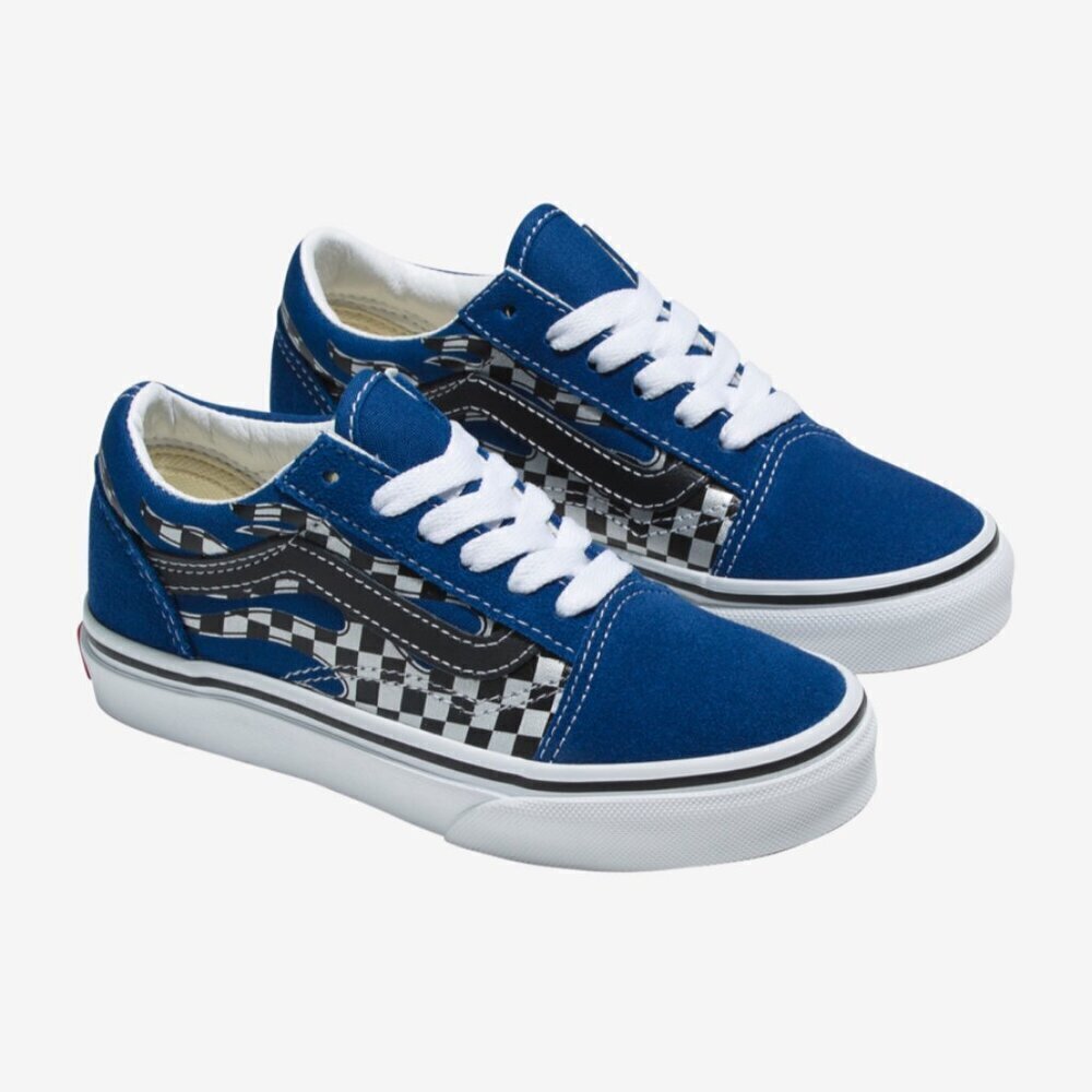 Vans Old Skool Flame Royal Blue w Checker Print Kids size 12.5 NWT - Picture 3 of 4